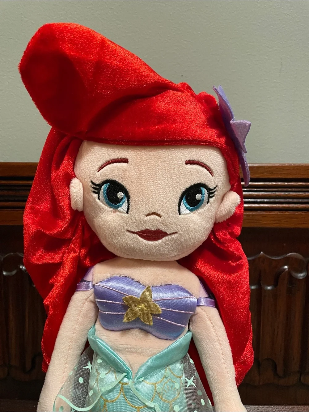 Disney Ariel Plush Doll - Red Hair, Purple Top, Mint Tail